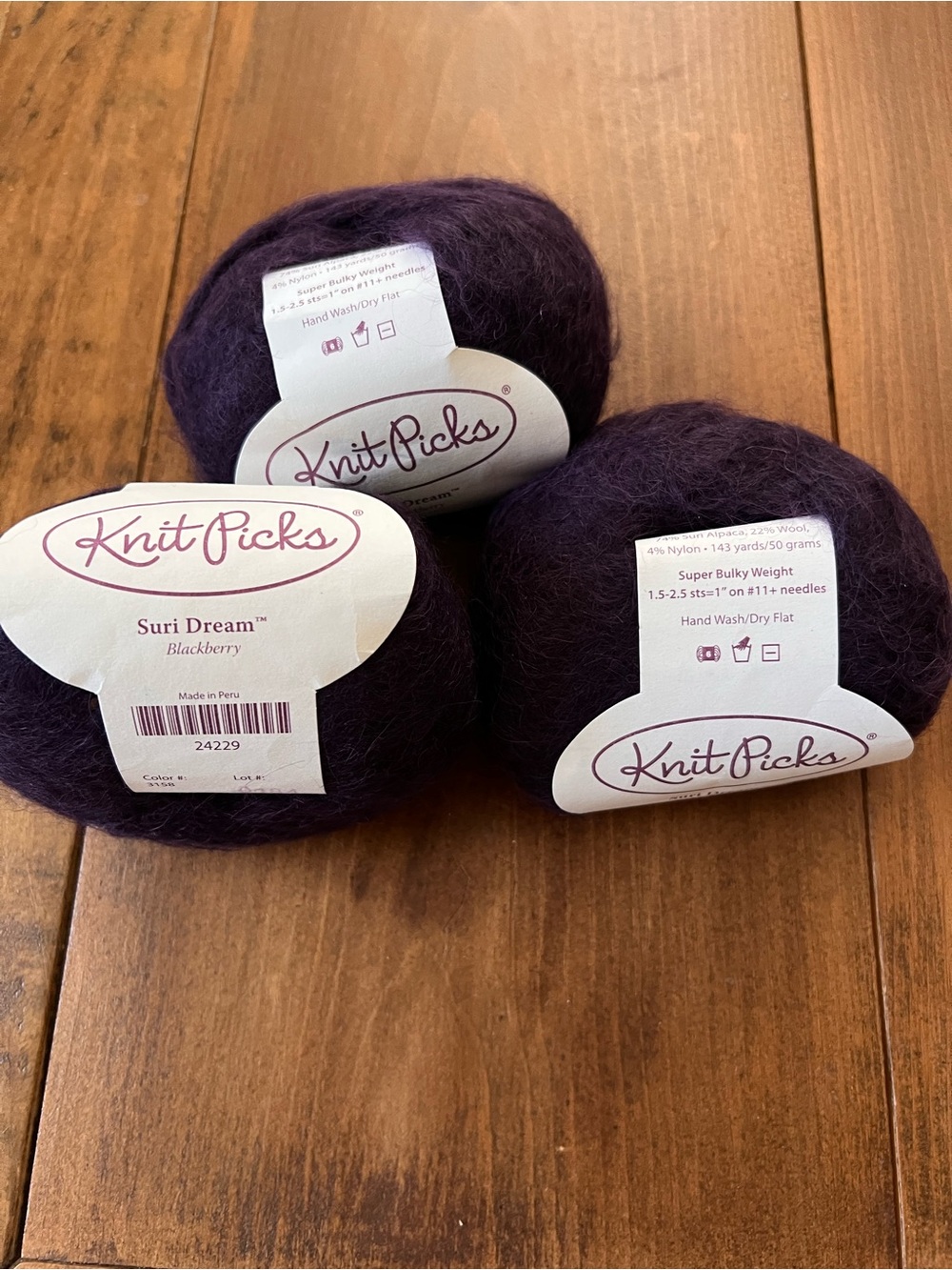 3 Balls Knit Picks Suri Dream Purple Blackberry Alpaca Wool Blend Yarn 50g Each